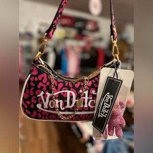 Von Dutch Pink and Black Leopard Shoulder Bag